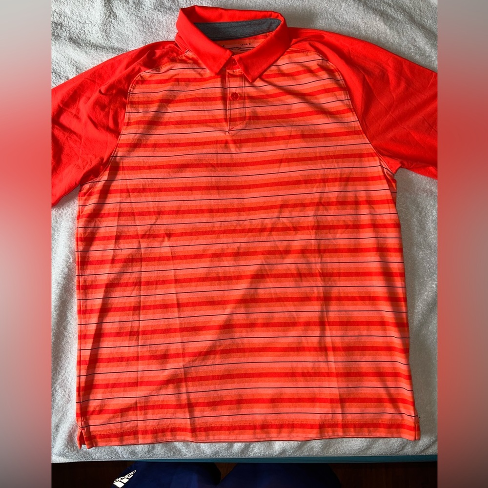 Mens under Armour heat gear orange polo size large